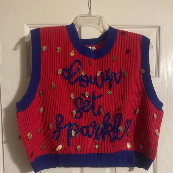 Queen of Sparkles “Down, Set, Sparkle” Sweater Vest~Red & Navy~Size M~NWOT - Picture 1 of 4